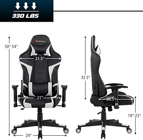 Goplus Gaming Chair, Massage Office Chair Computer Gaming Racing Chair, High Back PU Leather Adjustable Arms Headrest Ergonomic Reclining Game Chair, Rolling Swivel Executive Chair