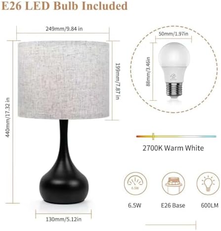 ONEWISH Touch Bedside Lamp for Bedroom, 3-Way Dimmable Table Lamps for Nightstand with Cylindrical Fabric Shade, Desk Lamp for Living Room, End Tables, Home Office
