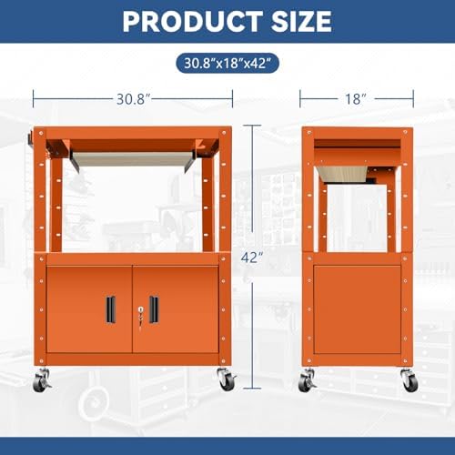 Auto Dynasty Rolling AV Cart, Height Adjustable with Lock Storage, Orange