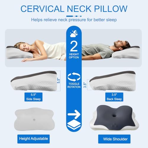 Cervical Neck Pillow, Ergonomic Support Contour Memory Foam Pillows for Side Sleep Stomach Sleeping and Back Sleeper, Orthopedic Bed Pillow for Shoulder Pain Relief