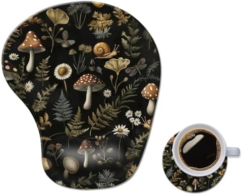 Ergonomic Mouse Pad with Wrist Rest,Comfortable Computer Gel Mouse Pad Wrist Support for Laptop,Pain Relief Mousepad with Non-Slip PU Base Mushroom