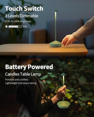 Modern Cordless Table Lamp Set of 2, Green Portable LED Desk Lamps