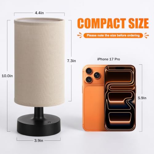 Kakanuo Cordless Table Lamp Rechargeable Small - 1 Pack Linen Black, 4000mAh Battery Operated Lamp with Touch Control Stepless Dimming, Wireless Lamp for Bedside, Nightstand, Bedroom, Living Room