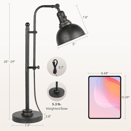 VONLUCE Rustic Desk Lamp, Adjustable Industrial Table Lamp for Home Office