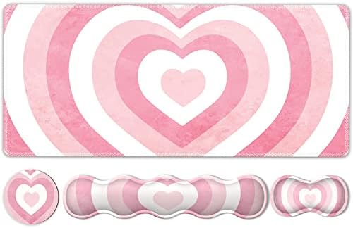 iLeadon Desk Mat Set, Pink Heart Mouse Pad and Keyboard Wrist Rest