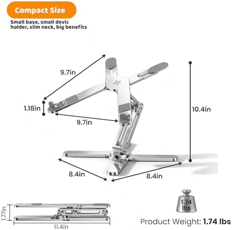 MOALLIA N86 360 Rotating Laptop Stand for Desk with Locking Knobs, Silver