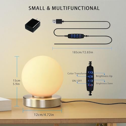 Modern Small Table Lamps,Opal Glass Bedside Table Lamp, Silver