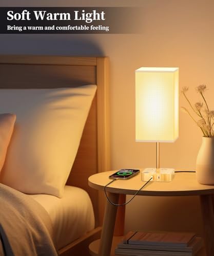 Touch Bedside Table Lamps for Bedroom Night Stands with Charging Station