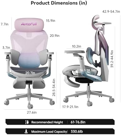 AutoFull G7 Gaming Chair - 3-Zone Lumbar, 22-Point Adjustment, Breathable Mesh, Custom Backplate, 720° Armrests, BIFMA Certified Ergonomic, 140° Recline, IGR Certified, Niko Endorsed - Pink