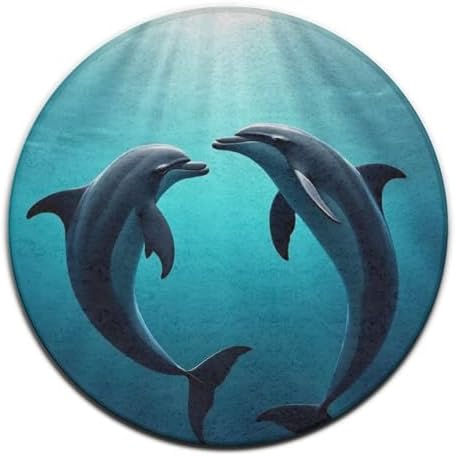 Women's Large Home Decor Mat, Soft Round Yoga Carpet, Non Slip Machine Washable Home Office Circle Rug Dolphins