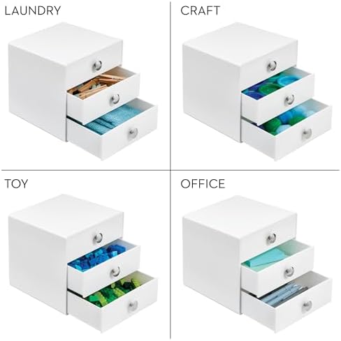 iDesign 3-Drawer Plastic Vanity Organizer, Compact Storage Organization Drawers Set for Cosmetics, Dental Supplies, Hair Care, Bathroom, Dorm, Desk, Countertop, Office, 6.5" x 6.5" x 6.5", White