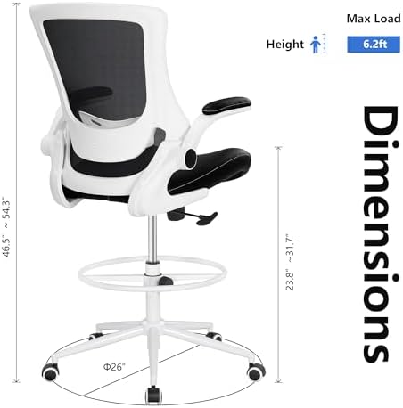 Misolant Drafting Chair, Tall Office Chair for Standing Desk, High Office Chair with Adjustable Lumbar Support and Footrest Ring, Standing Desk Chairs Adjustable Height
