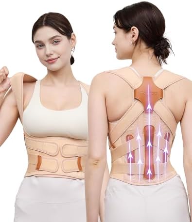 Posture Corrector for Women and Men, Full Back Support Brace, Beige, Large