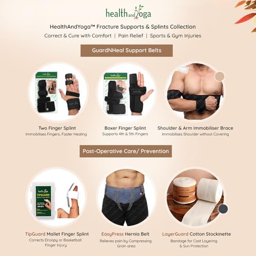HealthAndYoga™ GuardNHeal Arm Sling Shoulder Immobilizer for Women and Men – Rotator Cuff Support Brace and Shoulder Sling - Left or Right - Adjustable for Customized Fit - Skin Friendly (Black, Regular 26"-34")