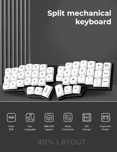YIVU Corne V4.1 Wired Split Ergonomic Mechanical Keyboard | 40% Ortholinear 3x6 Layout, 46 Keys | Hot-Swappable Per-Key RGB | Vial/QMK Programmable | Pre-Lubed Linear Switches