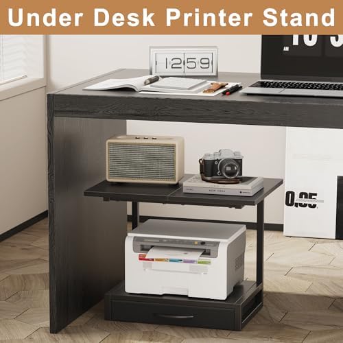 YAOHUOO 2-Tier Desktop Printer Stand with Fabric Drawer,19.6"x14.9" Black