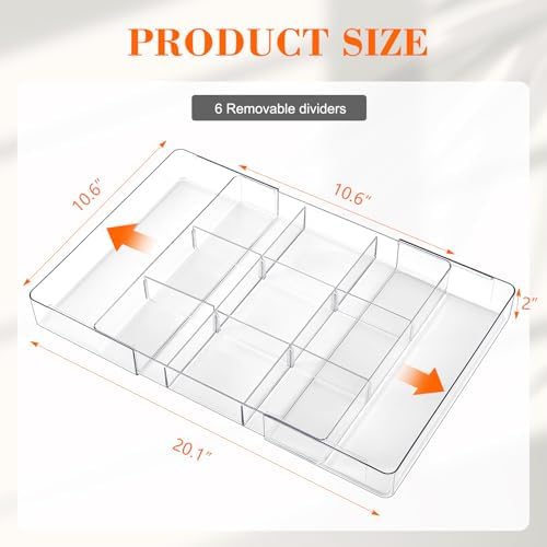 Briwooody 1 Pcs Expandable Drawer Organizer, Clear, 11 Compartments