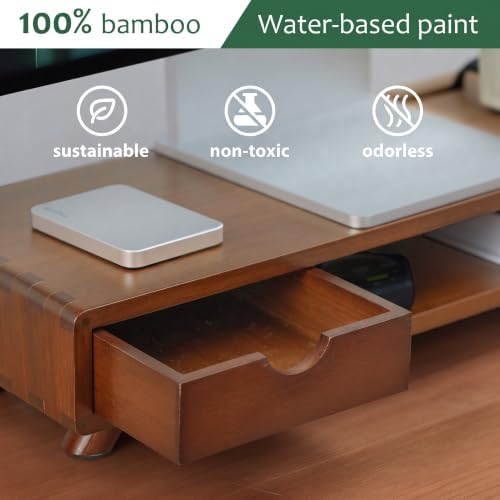 Bamboo Monitor Stand Riser with Drawer