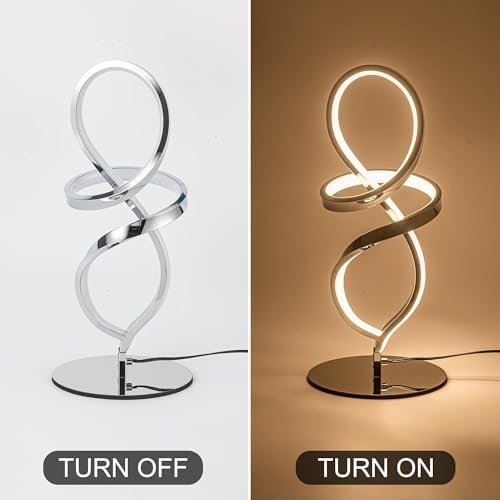 Modern Small Table Lamp with LED Spiral Design, 12W Chrome Nightstand Lamp