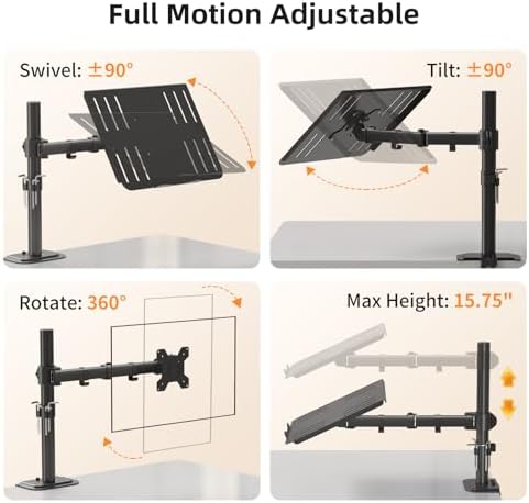 suptek Laptop Notebook Desk Mount Stand, Adjustable Single Monitor Laptop Arm Mount with Ventilated Tray,up to 17 inch,Holds up to 22 lbs