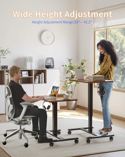 YIHAYO 24 x 16 Inches Mobile Small Standing Desk with Wheels, Rustic Brown