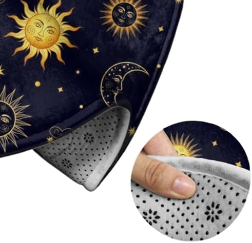 Large Machine Washable Circular Rugs, Home Decor Round Mat for Living Room Sofa Office Compatible with Sun Moon Boho Astrology