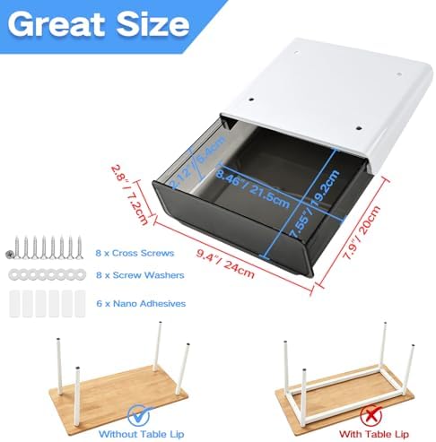 OSPNIEEK Self-adhesive Under Desk Drawer Organizer, 2 Pack Table Hidden Slide Out Large Storage Mounted Desktop Pencil Holder Tray Drawers for Office Home School Stationery Kitchen (Large, Black)