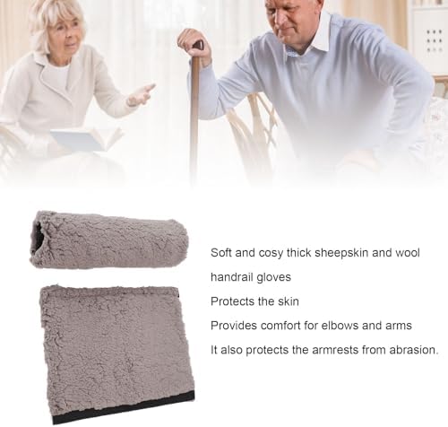 Brrnoo Sheepskin Chair Armrest Pad, Fleece Armrest Cushion for Chairs, Enhanced Comfort and Skin Protection Armrest Protector for Home or Office Use Fits Most Chairs (Grey)