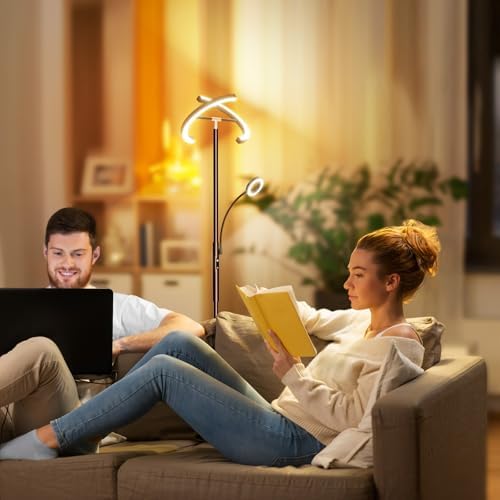 SIBRILLE 2-in-1 Brown LED Floor Lamp - 69" Dimmable Torchiere Standing Lamp with Remote Touch Control, 29W Bright Modern Floor Reading Lamp Pole Light for Living Room Bedroom Office Corner