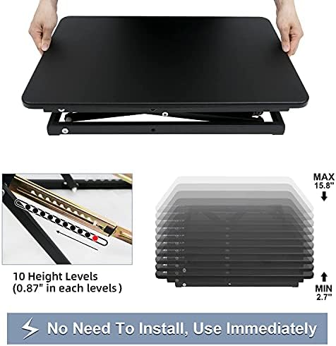 Standing Desk Converter Height Adjustable Stand Up Desk Riser - Supports 300 lbs, Fully Assembled Monitor/Laptop Riser Workstation, Black.