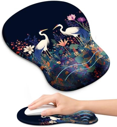 Ergonomic Mouse Pad with Wrist Rest, Gel Wrist Support, Cranes