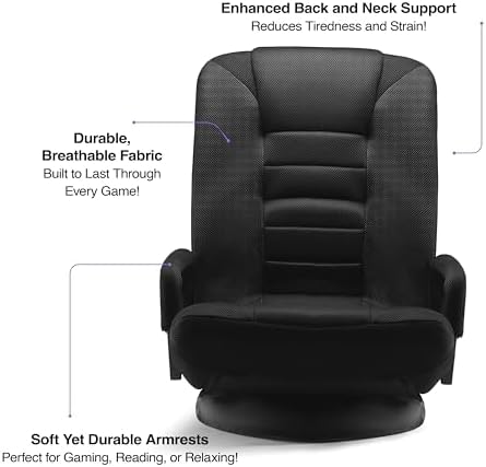 Kids Gaming Chair, Swivel Floor Video Lounger, 6 Positions, Folds to Store