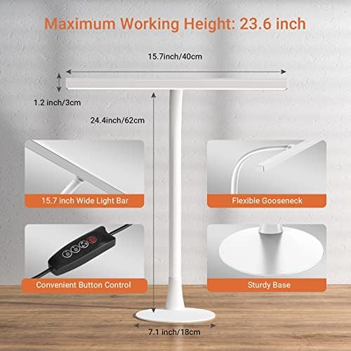LED Desk Lamp for Home Office, 360° Flexible Gooseneck Desk Light with 3 Color Modes & 10 Brightness, Eye-Caring Adjustable Task Light for for Piano, Computer, Workbench, 10W, 1000LM (White)