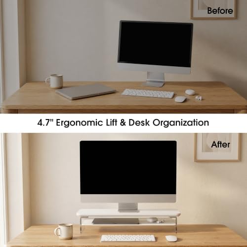 Fenge 23.6" Monitor Stand with Clear Acrylic Legs, White