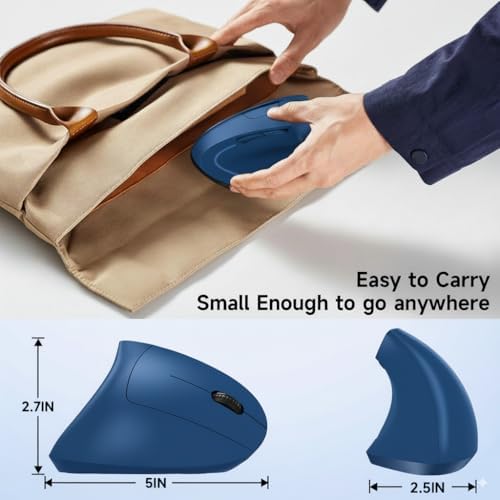 Ergonomic Vertical Wireless Mouse Stylish Rechargeable 2.4G Optical Mice Cordless Mouse with USB Receiver, 800/1200 /1600 DPI, 5 Buttons for Laptop,PC,Mac,Computer (Blue)
