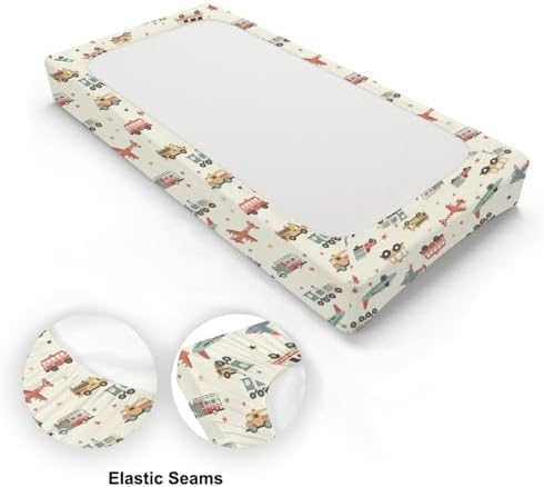 Cartoon Car Planes Trucks Train Pattern Baby Changing Pad Cover, Unisex Transportation Construction Car Nursery Diaper Changing Table Pad Mat Sheet for Boys Girls-16x32