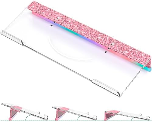 Ergonomic Computer Keyboard Stand - Adjustable Keyboard Riser Tilt Clear and Glitter Pink Acrylic Keyboard Tray Non-Slip Elevated Typing Key Board Holder Lift for Home Office Desk Accessories