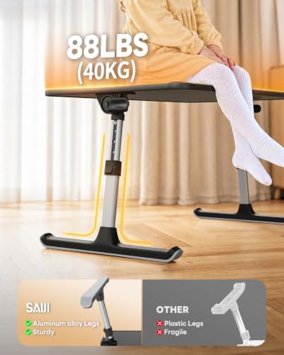 SAIJI PU Leather Laptop Bed Tray Table, Adjustable Laptop Stand with Removable Stopper, Portable Lap Desks with Foldable Legs, Notebook Stand Breakfast Reading Desk for Sofa Couch(Large, Black)