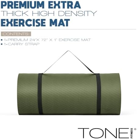 Tone Fitness 1" Extra Thick Yoga Mat, Exercise & Pilates Mat with Strap