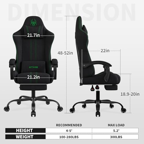 Fabric Gaming Chair with Footrest, Big Tall Reclining Ergonomic Chair