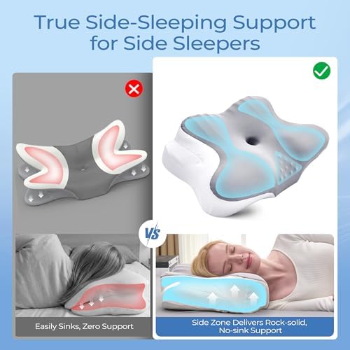 BDEUS Cervical Neck Pillow for Sleeping – Ergonomic Memory Foam Pillow with Massage Nodes for Neck Pain Relief, Side Sleeper & Back Support, CertiPUR-US Certified, Grey