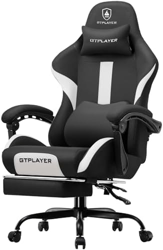 LUCKRACER Big and Tall Gaming Chair, 350Lbs Heavy Duty Office Chairs High Back Computer Chairs with Foot Rest Wide Cushion Lumbar Support Desk Chair Comfy for Adults Breathable Fabric, Light-Black
