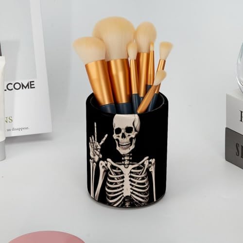 Pen Holder For Your Desk, Leather Pencil Holder Easily Organizes All Pens and Desk Accessories, Human Skeleton Pen Cup For Your Office Decor