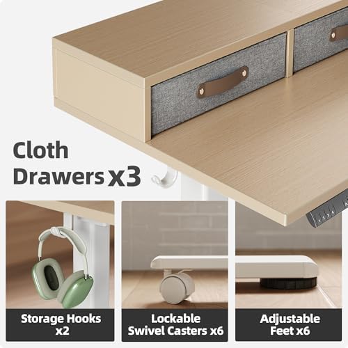Claiks Dual Motor L Shaped Standing Desk with Drawers, 63inch, Nature