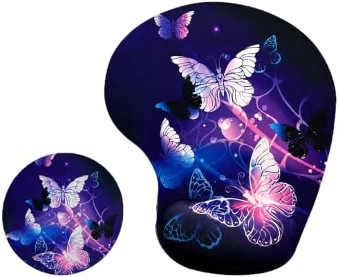 Mouse Pad with Wrist Support, Ergonomic Mouse Pads with Memory Foam Wrist Rest, Easy Typing Pain Relief, Comfortable Home Office Computer Wrist Support Pads for Working Studying Gaming, Butterfly