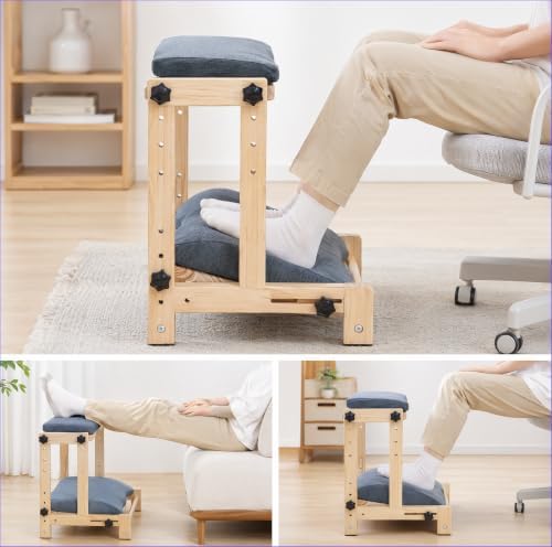 Double Step Foot Rest Under Desk,Adjustable Wooden Foot Stool with 4Heights