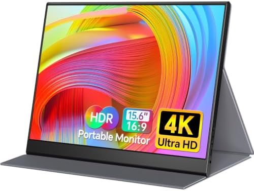 WGK 15.6 inch Portable Monitor 4K UHD 100%sRGB Travel Display HDMI/USB-C Compatible with Laptops, Desktops, Phones, PS, Mac, Xbox, Switch, and Other Gaming Devices Kickstand & Speakers VESA Mountable