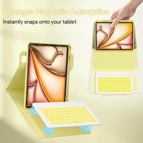YBING for iPad Air 13 Inch & Pro 12.9 Case with Keyboard - Mouse, 7 Colors Backlit Detachable Keyboard and 360 Rotating Cover for iPad Pro 12.9 (6th, 5th, 4th, 3rd gen), Air 13 M4/M3/M2 (Yellow)