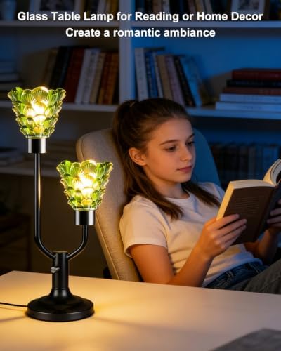 Green Glass Table Lamp for Living Room Dimmable Vintage Lamp Gift