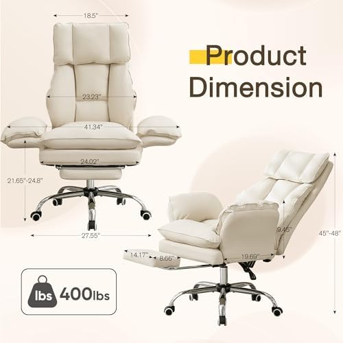 JOMEED Cloud Cross Legged Office Chair with Footrest,Flip Armrest,Beige